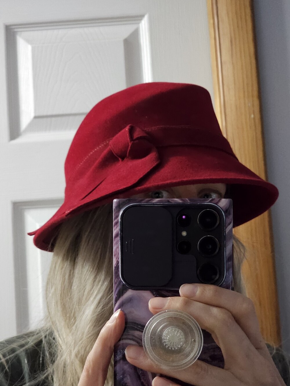 Eric Javits Red Felt Cloche Hat Bow Vintage - Picture 1 of 12